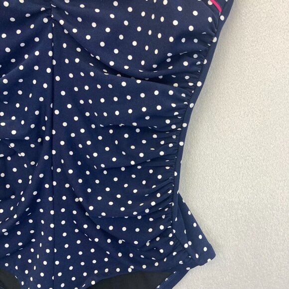 Gabar Polka Dot One Piece Swimsuit Women's 16 Navy Blue Ruched Slimming Classic - Picture 7 of 16